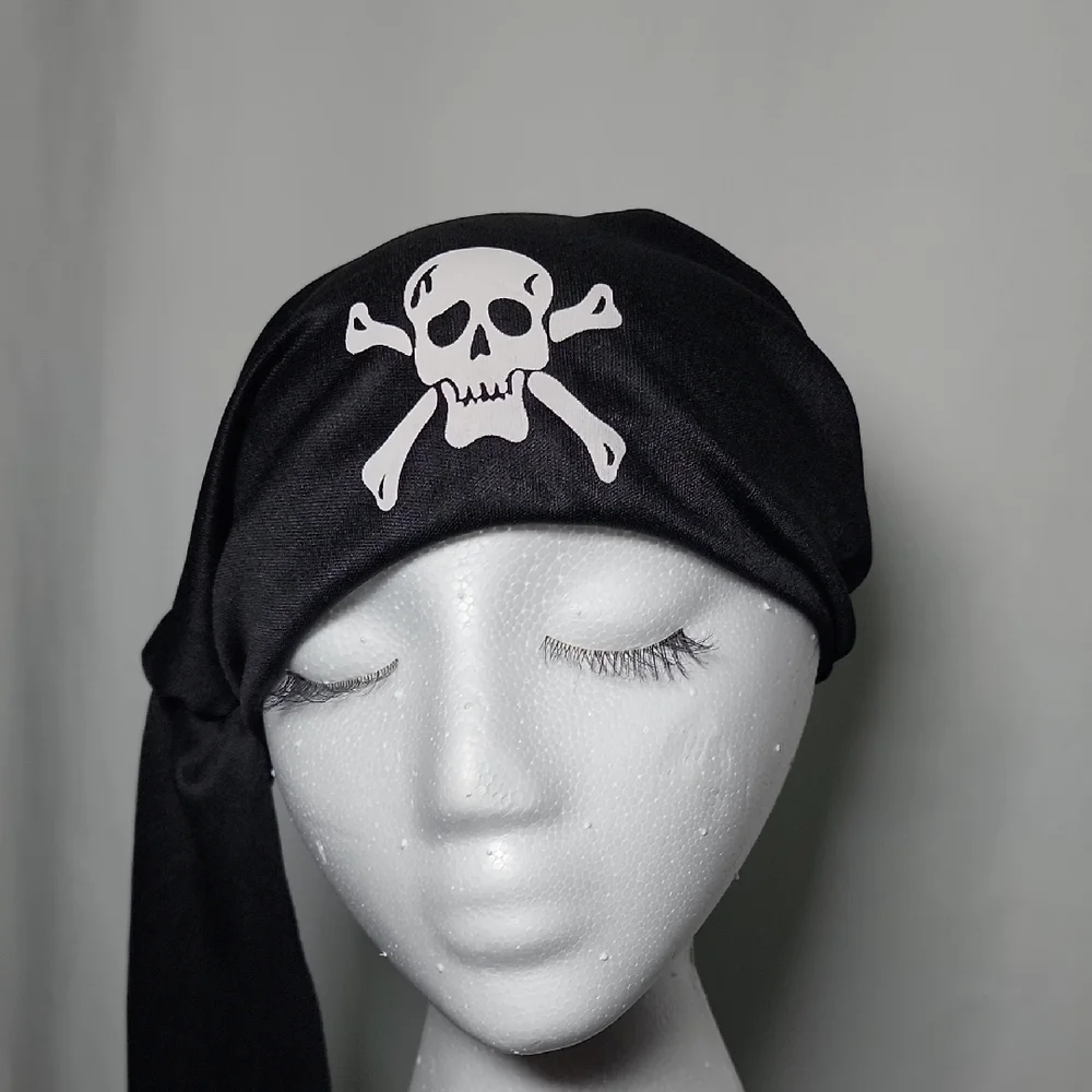 Black Skull and Crossbones Headscarf